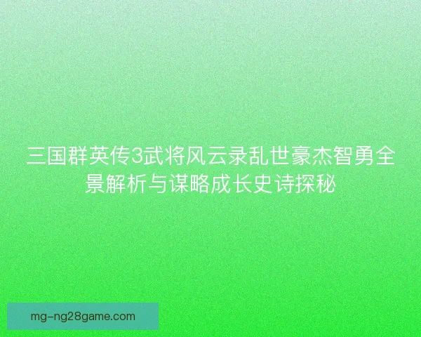 三国群英传3武将风云录乱世豪杰智勇全景解析与谋略成长史诗探秘